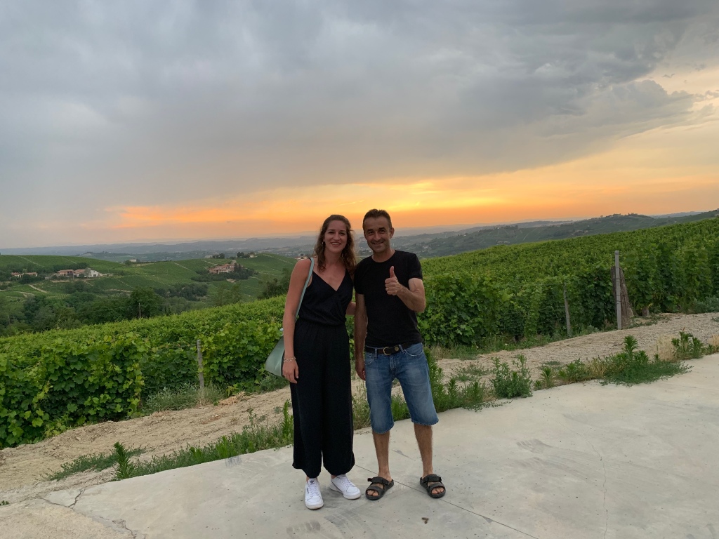 Valter & I overlooking his vineyard at sunset